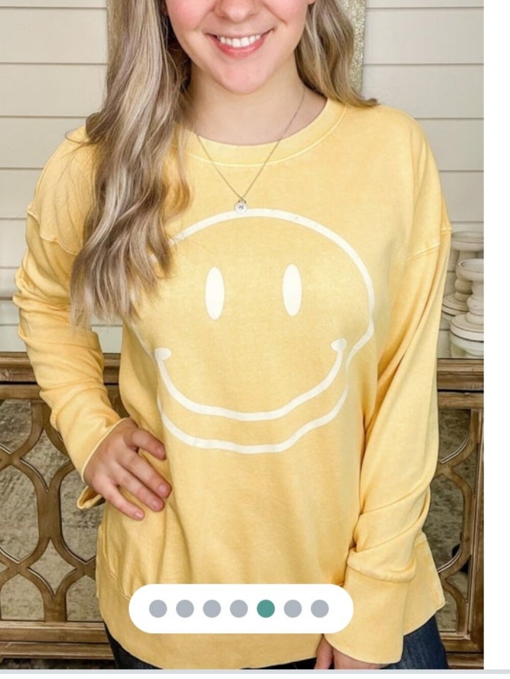 Easel Yellow Smiley Face French Terry Crewneck Sweatshirt